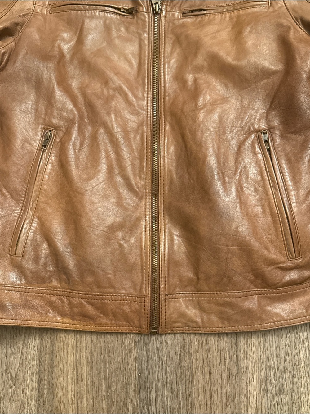 Black Rivet: Cognac Cafe Racer-Style Leather Jacket medium - Picture 3 of 7